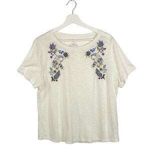 Talbots Petite Shirt Womens XLp Ivory Paisley Embroidered Grandma Cottage Core